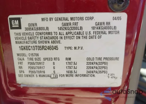 2005 GMC Yukon Slt z USA, uszkodzony, nr VIN 1GKEC13T05R246045